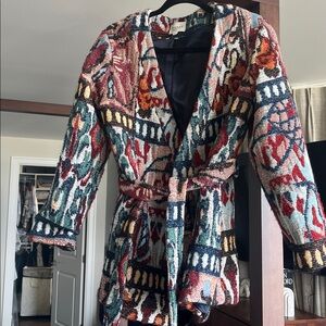 Sezane Chiara Jaquard Wrap Jacket Tie Belt